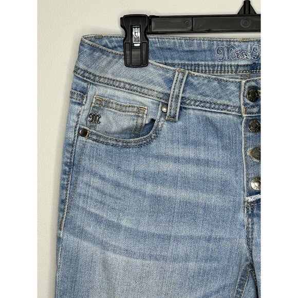 Miss me skinny Jeans raw hem light wash button fly Women's size 28 distressed - Picture 6 of 13